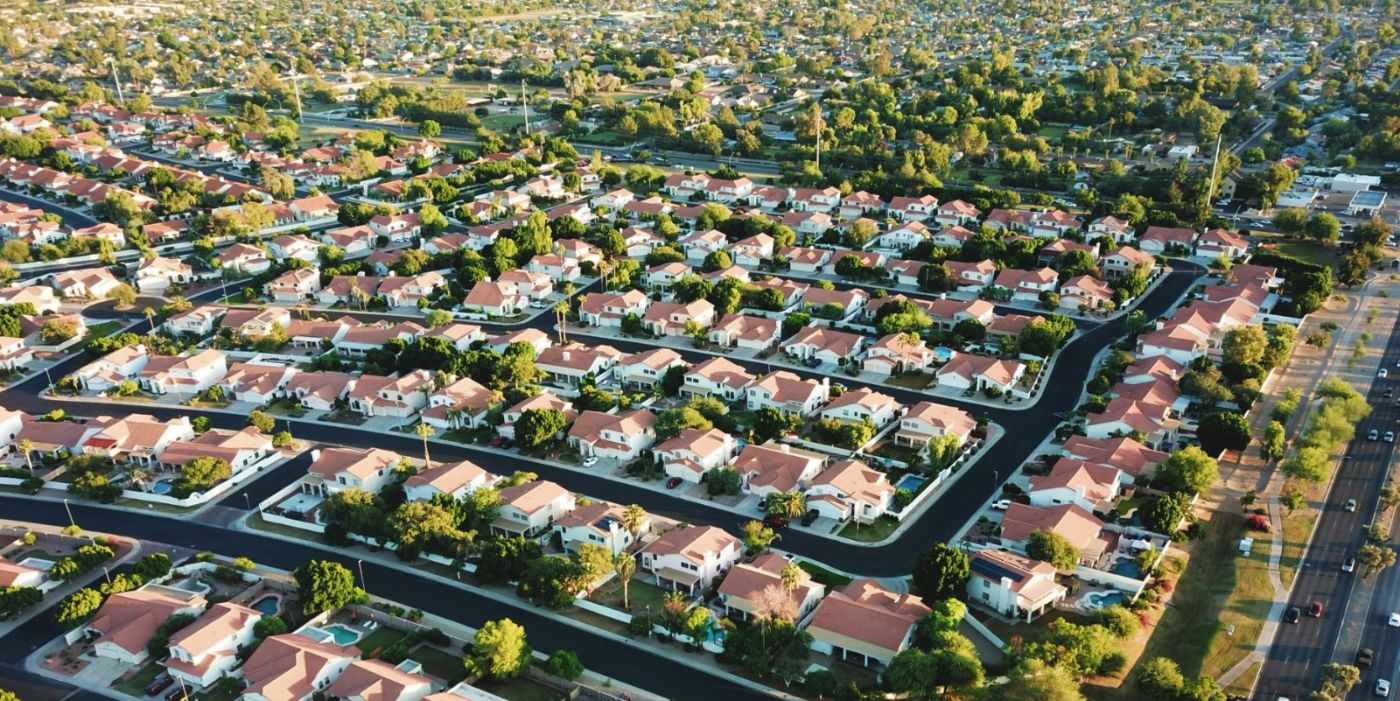 Aerial view of a planned residential community reviewed for conventional project financing